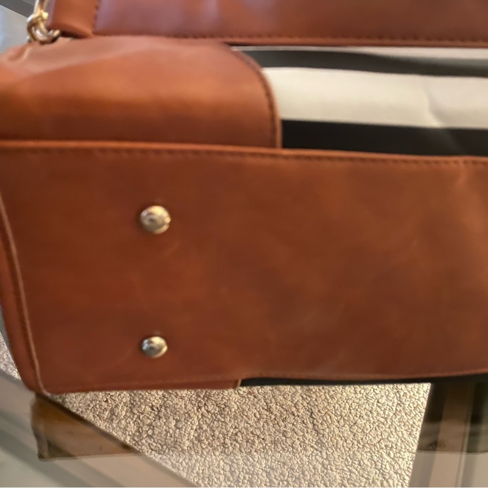 Striped Black and White Tote Bag with Brown Accents - Picture 8 of 8